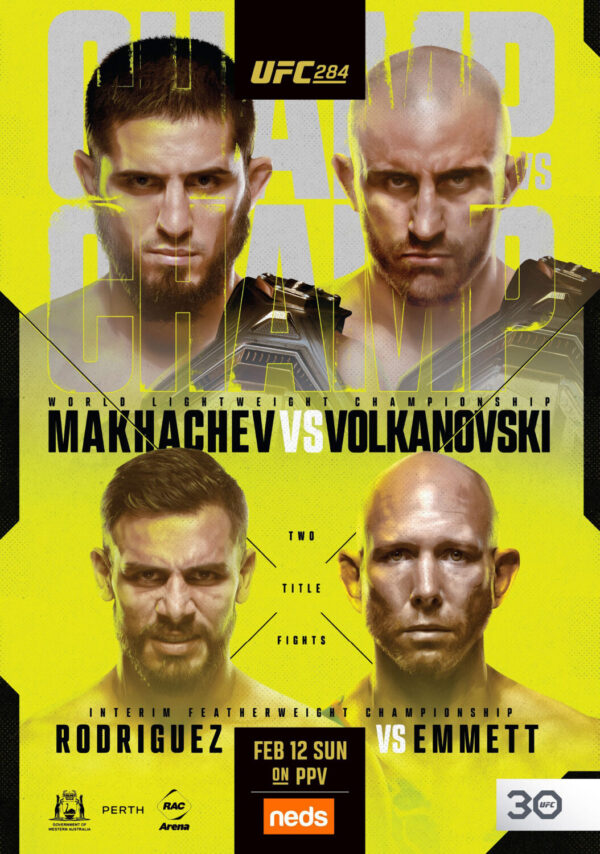 UFC 284 Islam Makhachev vs. Alexander Volkanovski Fight Poster - Three Sizes A3, A4 and A5 - Wall Art Print -