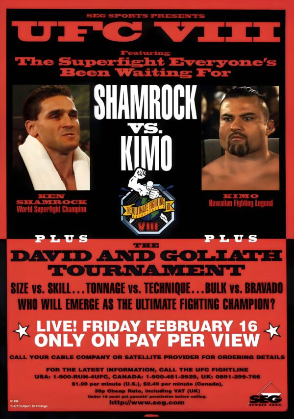UFC 8: David vs. Goliath Poster - Ken Shamrock vs. Kimo Leopoldo Fight Print Poster