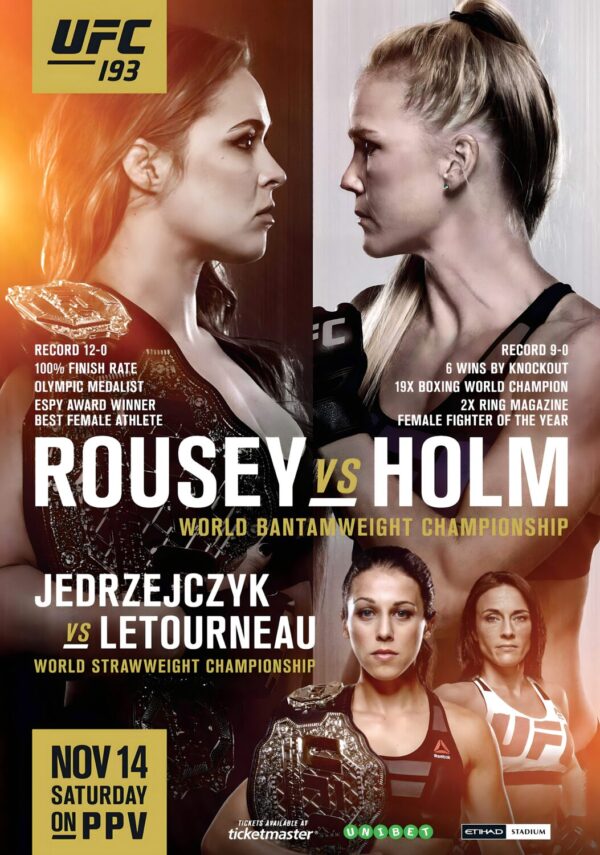 UFC 193 Ronda Rousey vs. Holly Holm 2015 Fight Poster Print