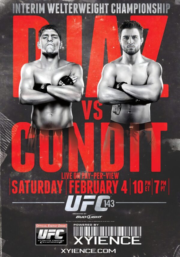 UFC 143 Nick Diaz vs. Carlos Condit 2012 Fight Poster Print