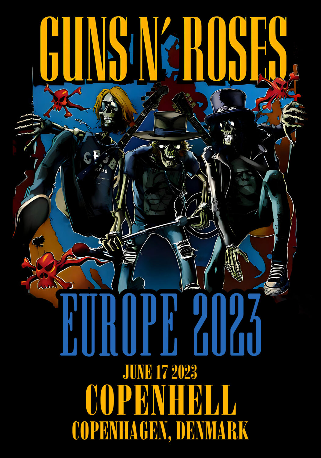 GUNS N ROSES We're F'N' Back! 2023 Tour: Copenhagen Poster