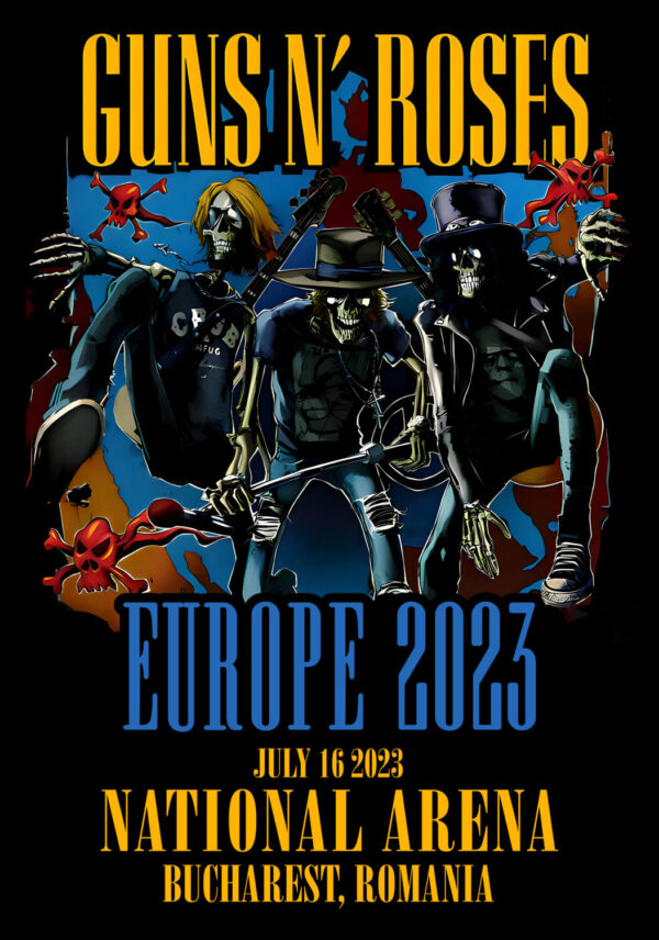GUNS N ROSES We're F'N' Back! Europe 2023 Tour: Bucharest, Romania - National Arena Poster Print