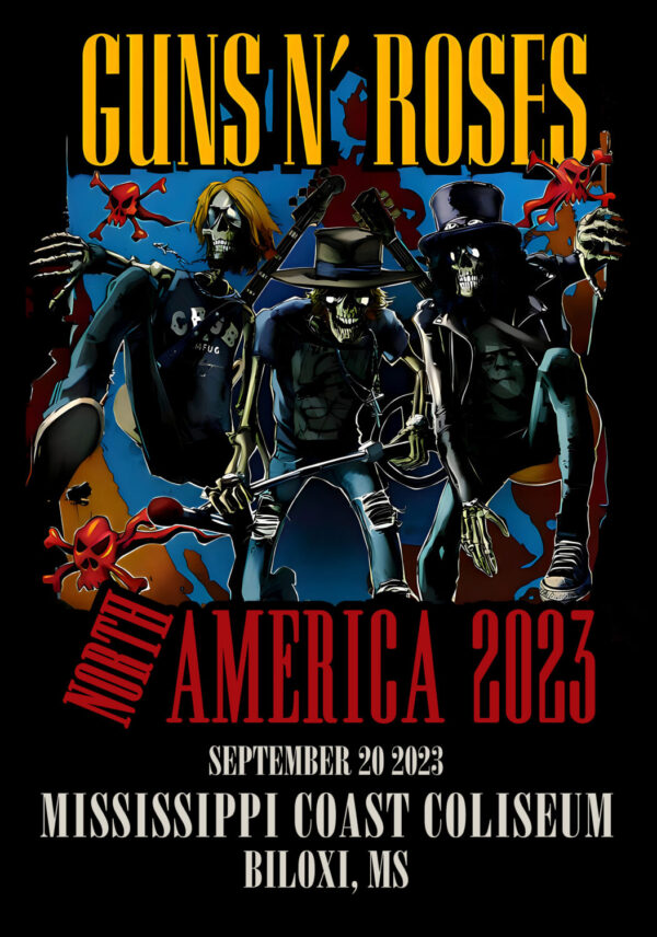 GUNS N ROSES We're F'N' Back! North America 2023 Tour: Biloxi, MS - Mississippi Coast Coliseum Poster Print