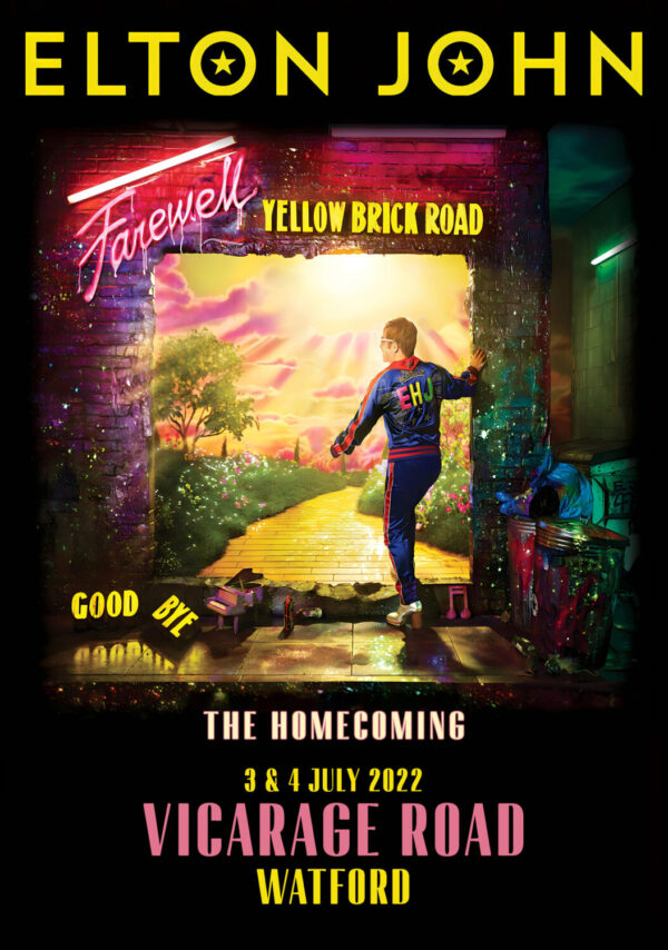 ELTON JOHN Farewell Yellow Brick Road 2022 UK Tour: VICARAGE ROAD, Watford Poster Print
