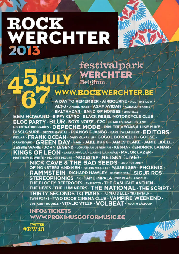 ROCK WERCHTER FESTIVAL 2013 Line Up Poster Print