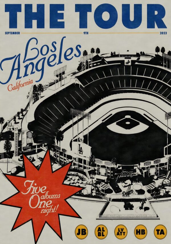 THE JONAS BROTHERS Five Albums, One Night 2023 World Tour: LOS ANGELES Dodger’s Stadium Poster Print