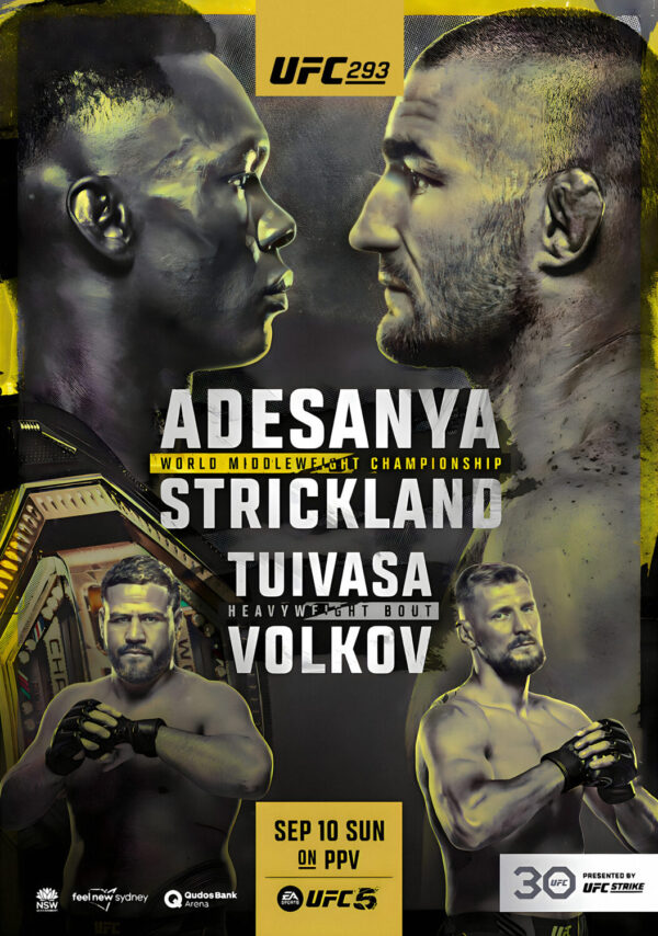 UFC 293 Israel Adesanya vs. Sean Strickland 2023 Fight Poster Print