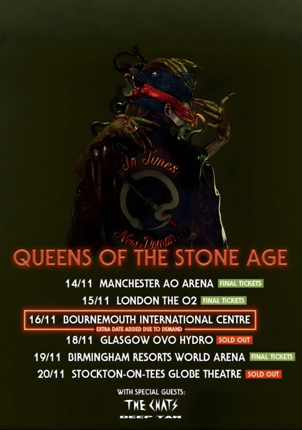 QUEENS OF THE STONE AGE In Times New Roman… 2023 UK Arena Tour Poster Print