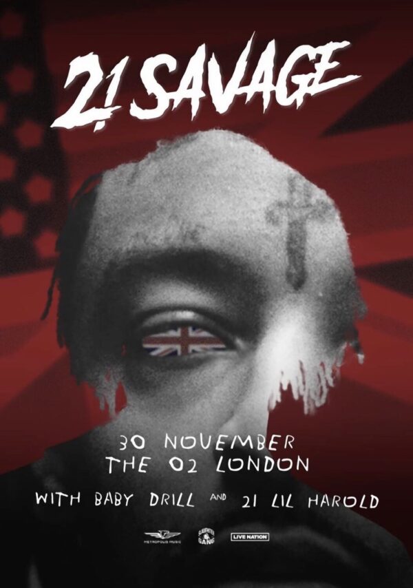 21 SAVAGE UK Tour 2023: LONDON The O2 Arena Poster