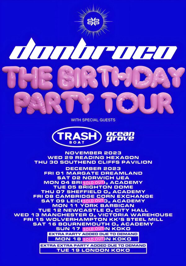 DON BROCO The Birthday Party 2023 UK Tour Poster