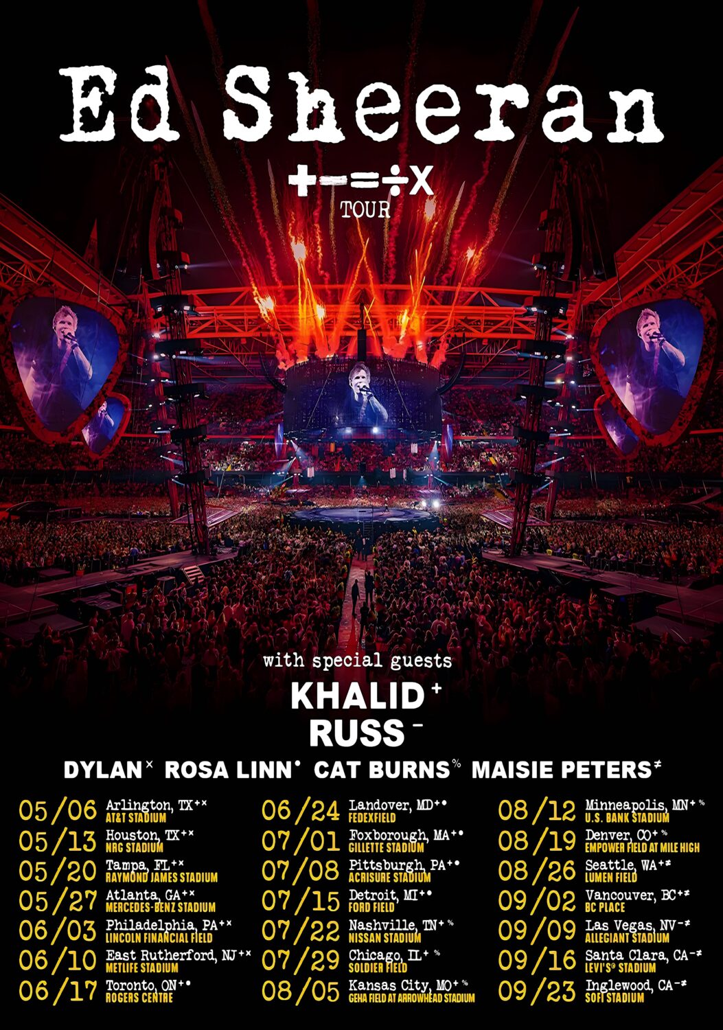 ED SHEERAN +-=÷x North America 2023 Stadium Tour Poster
