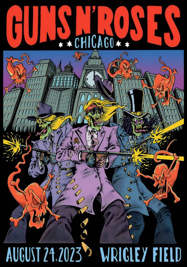 GUNS N ROSES We're F'N' Back! North America 2023 Tour: CHICAGO Wrigley Field Poster