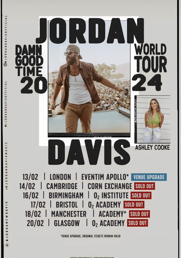 JORDAN DAVID Damn Good Time 2024 UK Tour Poster