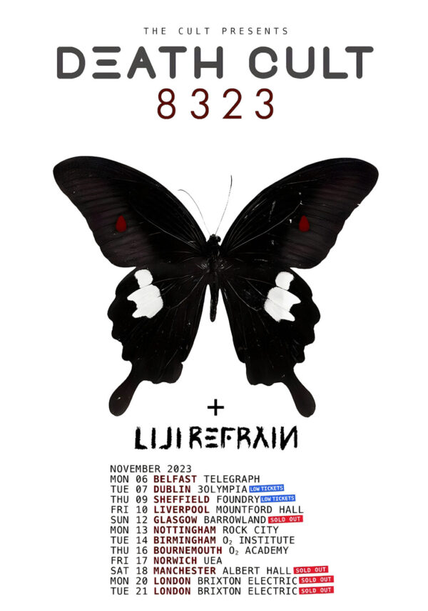 THE CULT Presents DEATH CULT 8323 2023 November UK Tour Poster