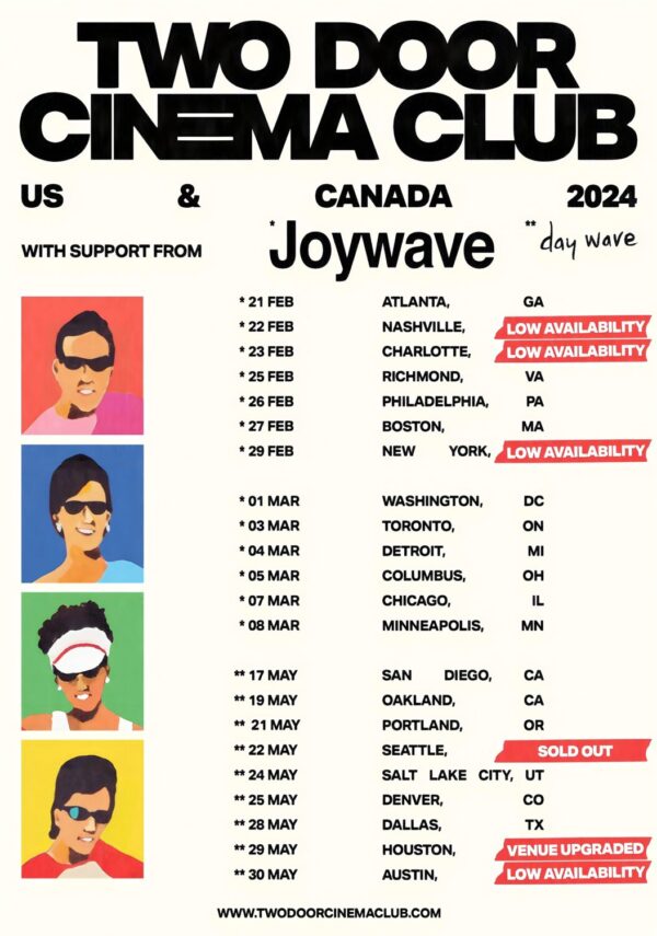 TWO DOOR CINEMA CLUB Sure Enough - Keep On Smiling 2024 US & Canada Tour Poster