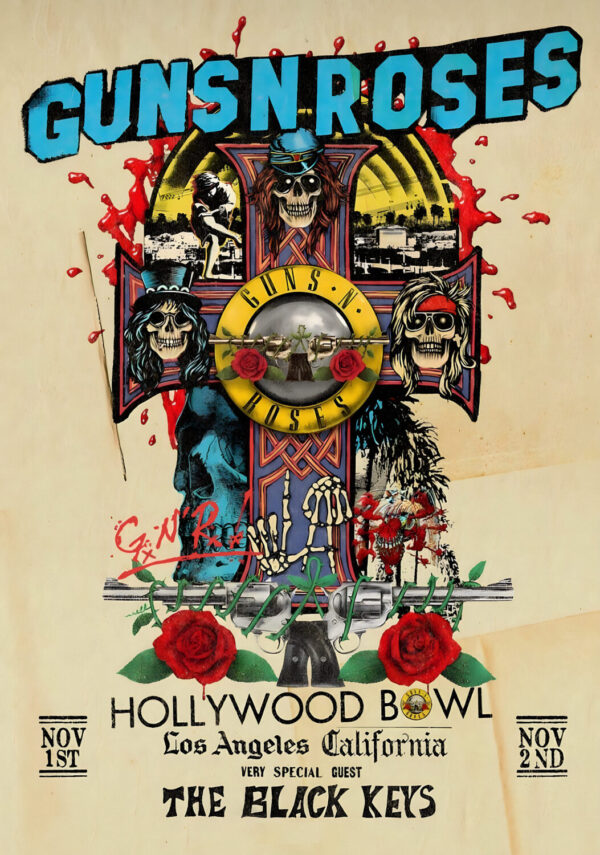 GUNS N ROSES We're F'N' Back! North America 2023 Tour: LOS ANGELES Hollywood Bowl Poster Print