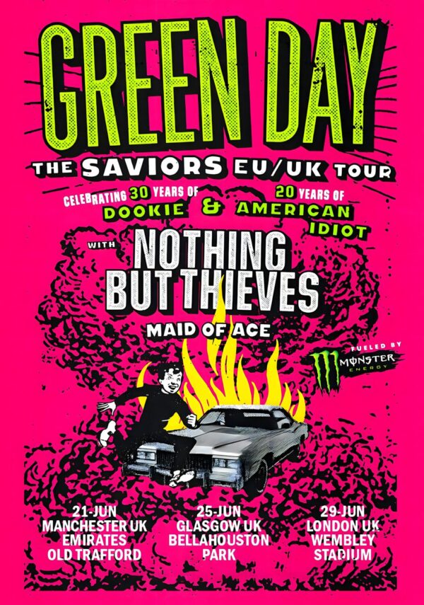 GREEN DAY The Saviors 2024 UK Tour: MANCHESTER, GLASGOW, LONDON Poster