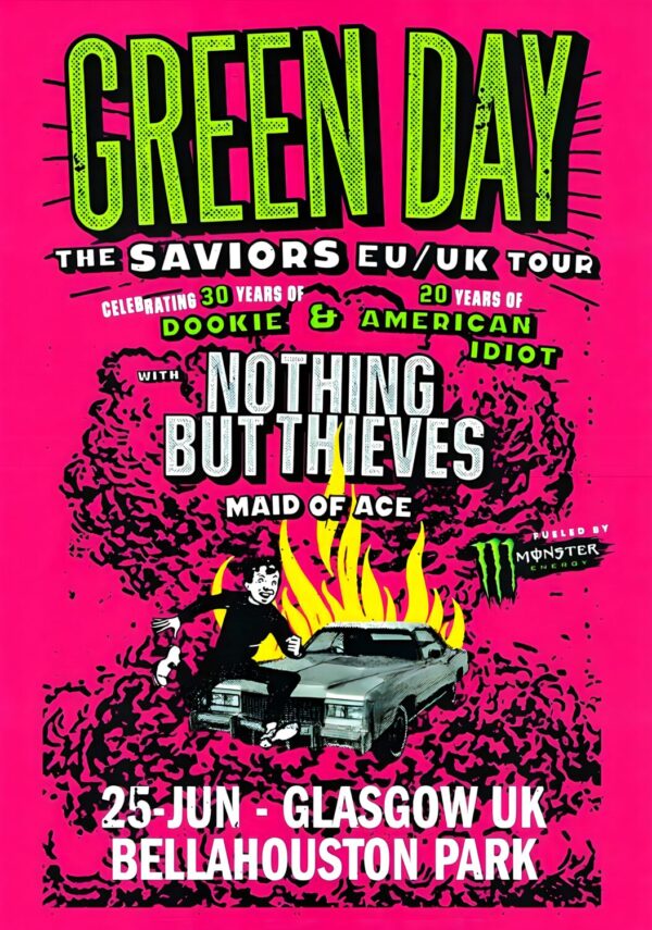 GREEN DAY The Saviors 2024 UK Tour: GLASGOW Bellahouston Park - 25 June 2024 Poster