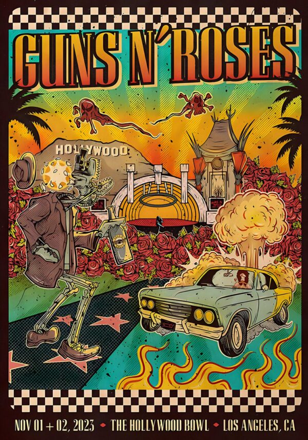GUNS N ROSES We're F'N' Back! North America 2023 Tour: LOS ANGELES Hollywood Bowl - 1/2 November 2023 Poster