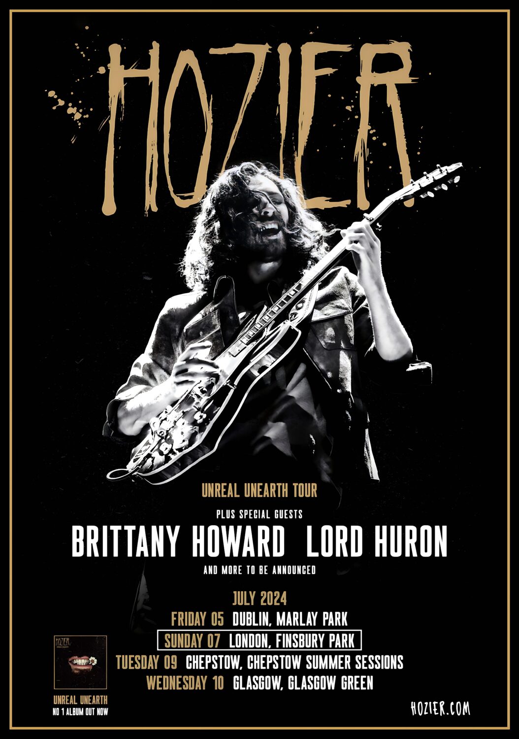 HOZIER Unreal Unearth Summer 2024 UK Tour Poster