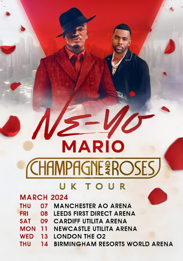 NE-YO & MARIO Champagne & Roses 2024 UK Tour Poster
