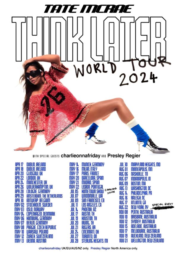TATE McRAE Think Later 2024 World Tour Poster