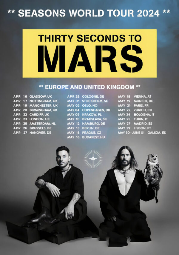 THIRTY SECONDS TO MARS Seasons 2024 World Tour: Europe & United Kingdom Poster