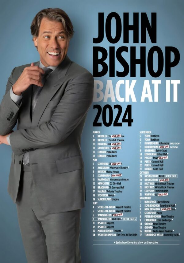 JOHN BISHOP Stand-Up Comedian - Back At It 2024 UK Tour Poster