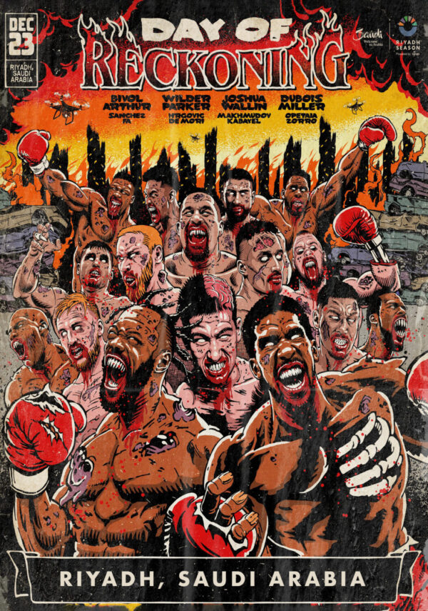 ANTHONY JOSHUA vs. OTTO WALLIN - DEONTAY WILDER vs. JOSEPH PARKER Day of Reckoning Comic 2023 Boxing Fight Poster Print