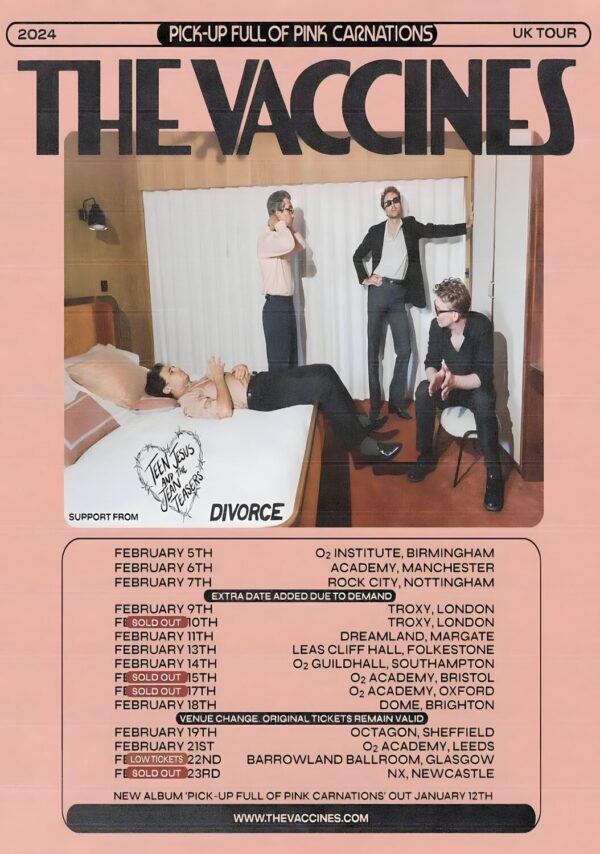 THE VACCINES Pick-Up Full Of Pink Carnations 2024 UK Tour Poster