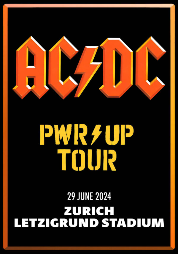 AC/DC Power Up 2024 European Tour: ZURICH, Switzerland, Letzigrund Stadium Poster