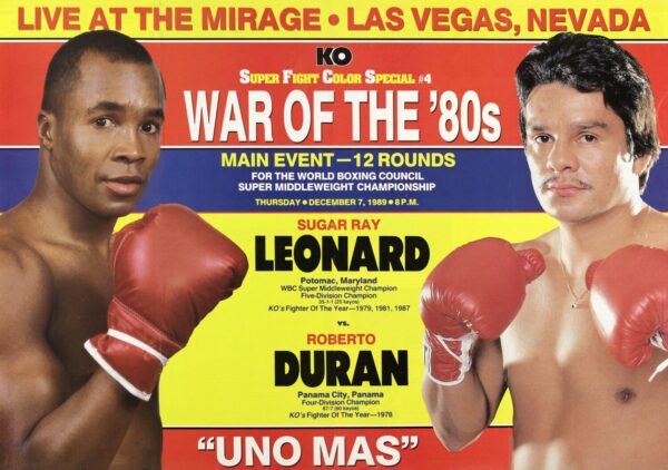 SUGAR RAY LEONARD vs. ROBERTO DURAN Uno Mas 1989 Boxing Fight Poster