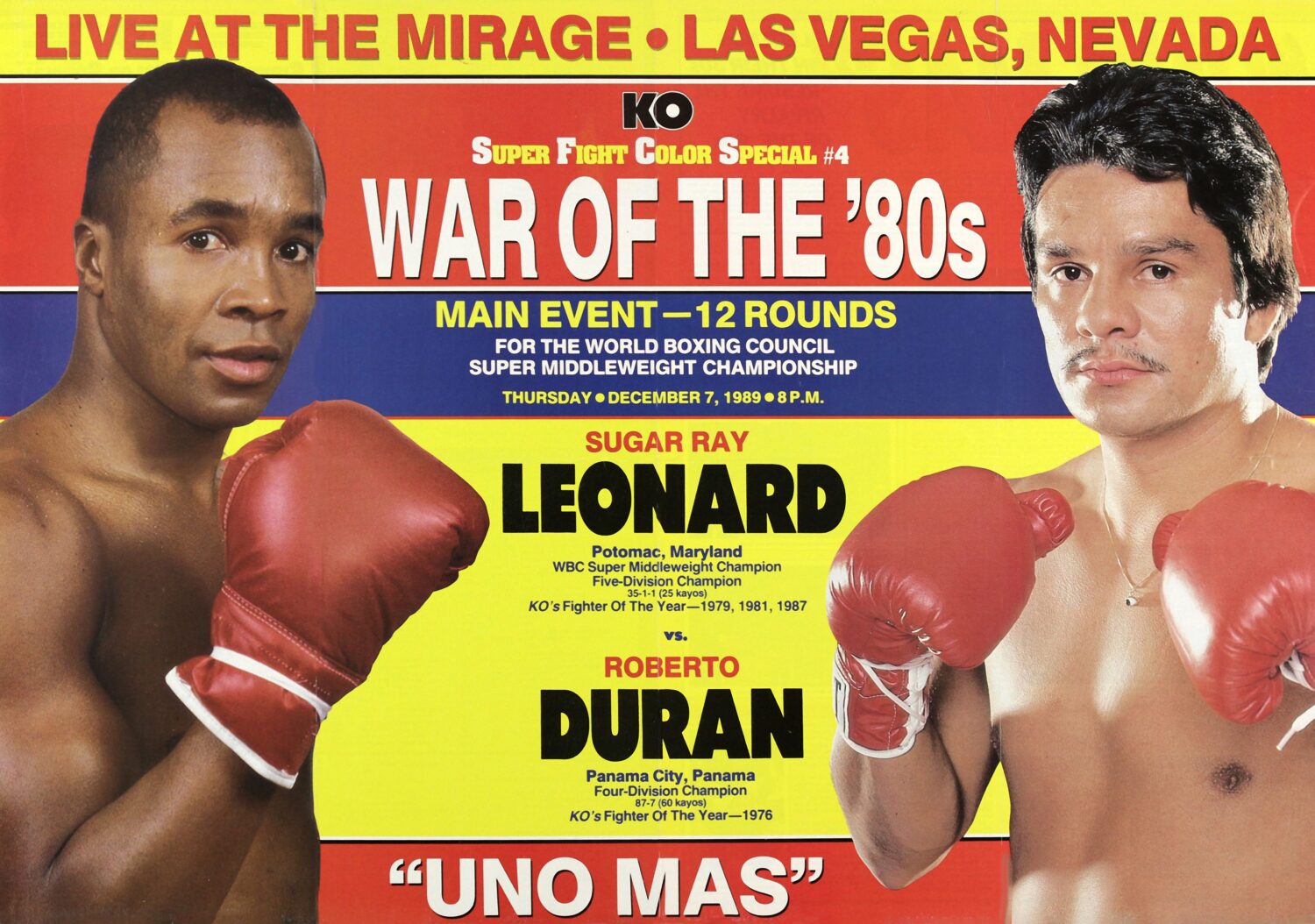 LEONARD vs. DURAN Uno Mas 1989 Boxing Fight Poster