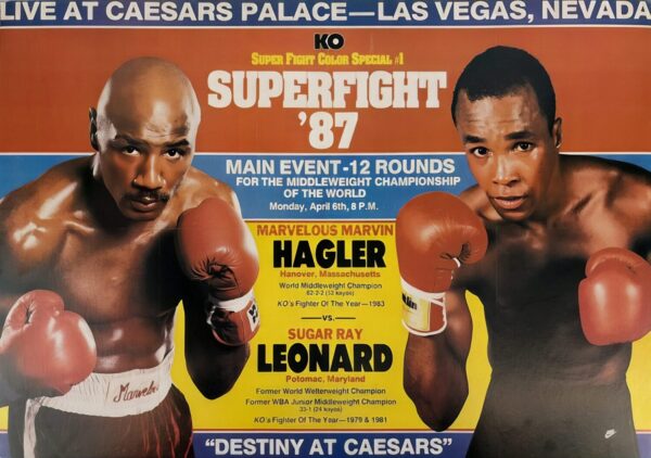 MARVIN HAGLER vs. SUGAR RAY LEONARD Caesars Palace 1987 Boxing Fight Poster