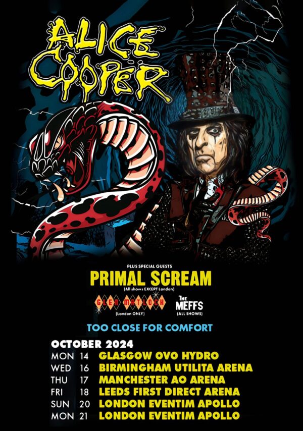 ALICE COOPER Too Close For Comfort 2024 UK Tour Poster