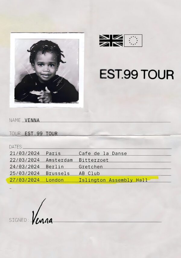 VENNA (artist) EST. 99 UK & European Tour Poster