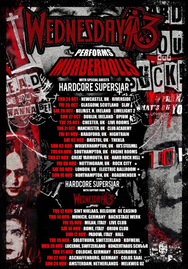 WEDNESDAY 13 Murderdolls 2024 UK & European Tour Poster