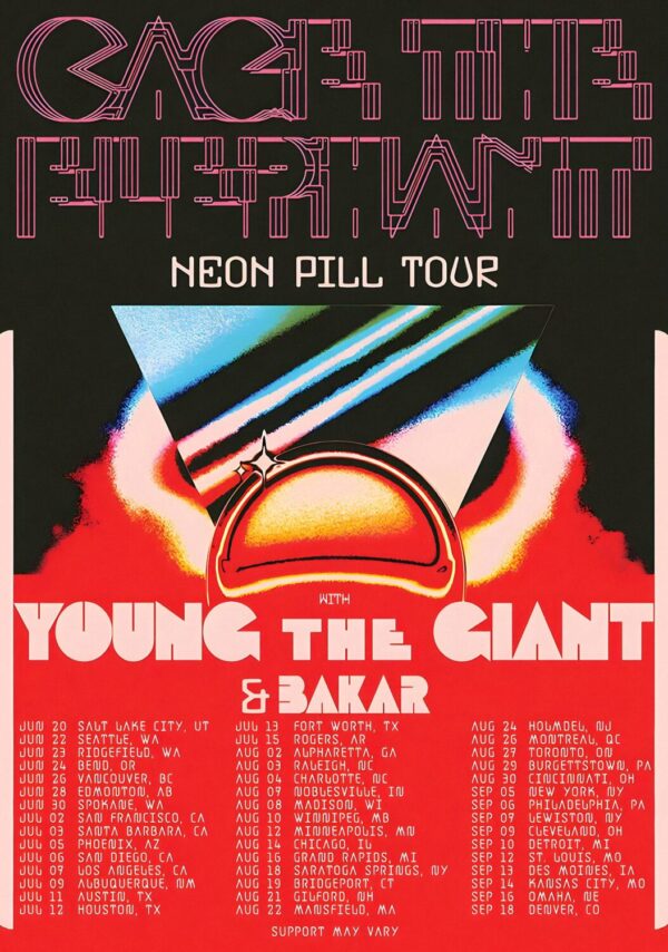 CAGE THE ELEPHANT Neon Pill 2024 North American Tour Poster