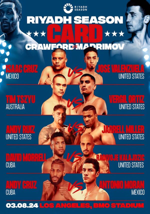 TERRENCE CRAWFORD vs. ISRAIL MADRIMOV Riyadh Season Card 2024: LOS ANGELES BMO Stadium Boxing Fight Poster Print