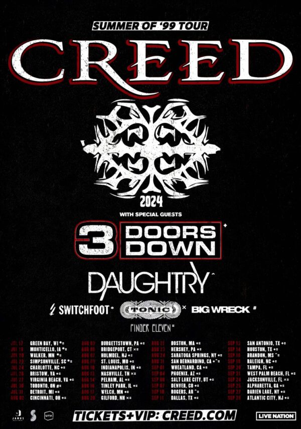 CREED (band) Summer of '99 2024 Tour - 3 Doors Down Poster