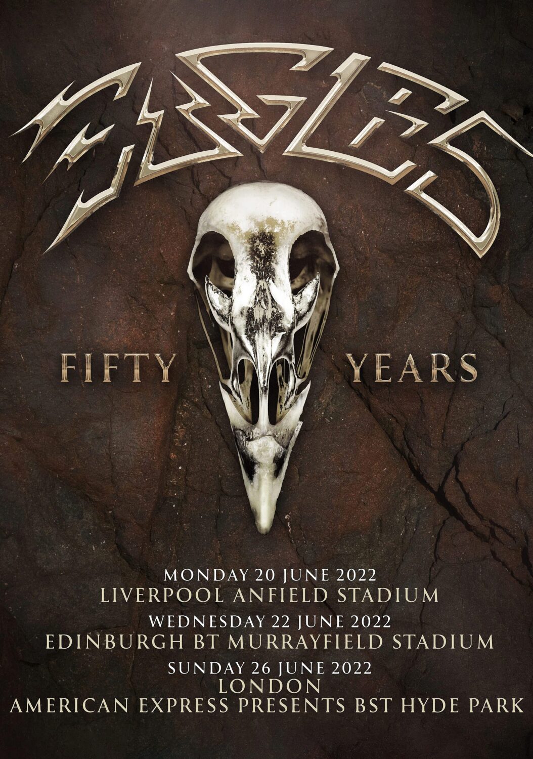 EAGLES (band) Fifty Years 2022 UK Stadium Tour Poster