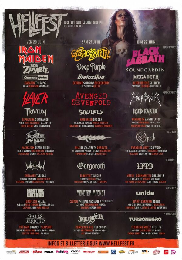 HELLFEST 2014 - Iron Maiden - Aerosmith - Black Sabbath Festival Line Up Poster Print