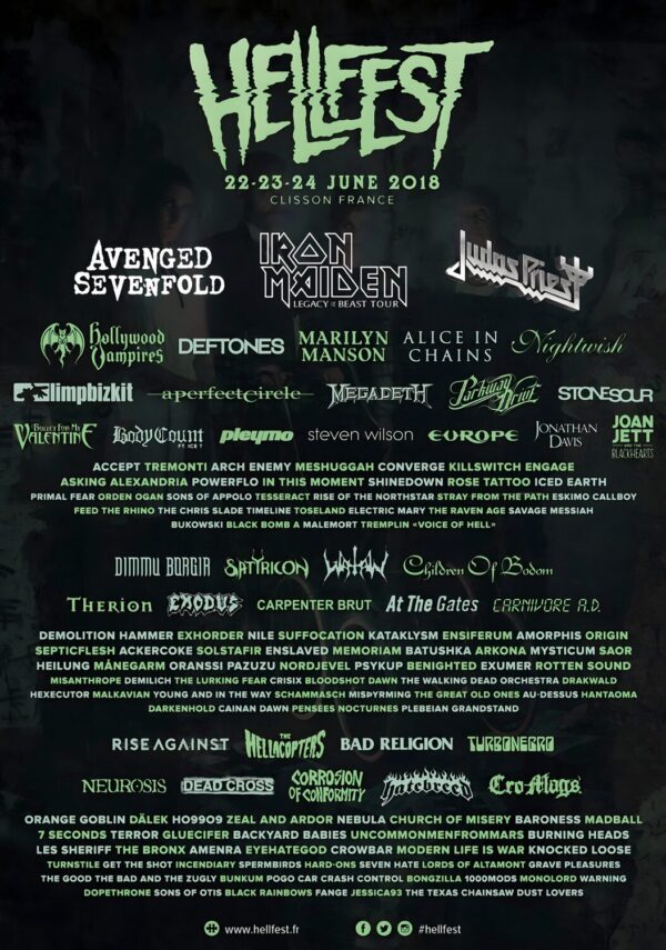 HELLFEST 2018 Avenged Sevenfold - Iron Maiden - Judas Priest Festival Line Up Poster Print