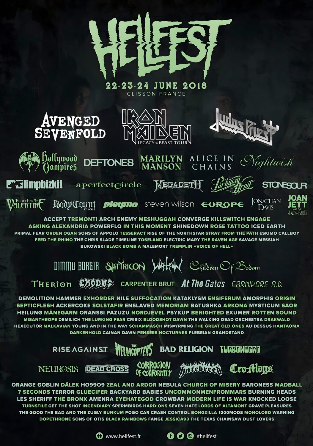 HELLFEST 2018 Avenged Sevenfold - Iron Maiden - Judas Priest Festival Line Up Poster Print