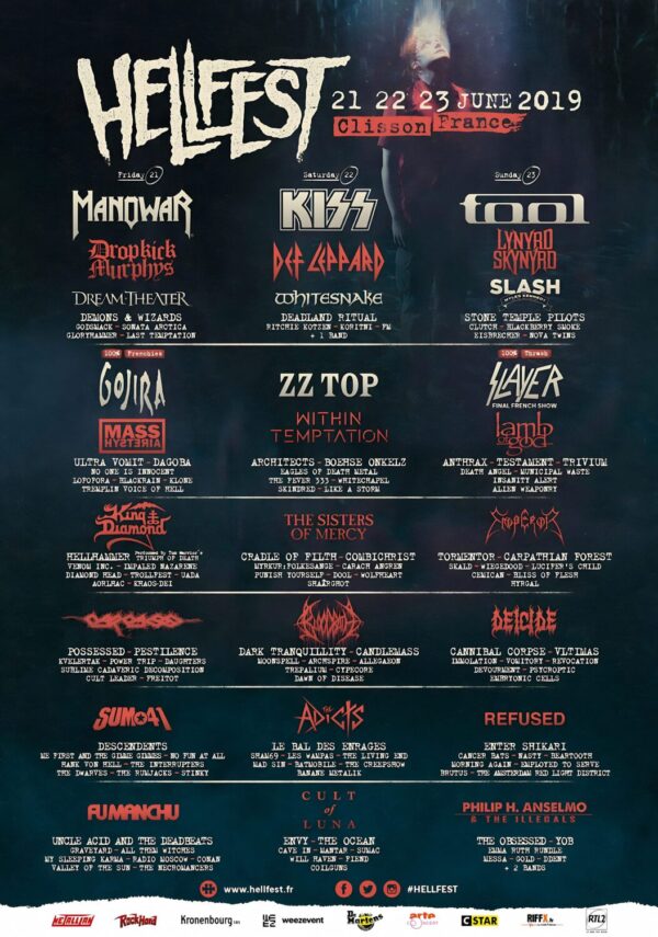 HELLFEST 2019 - Manowar - KISS - TOOL Festival Line Up Poster