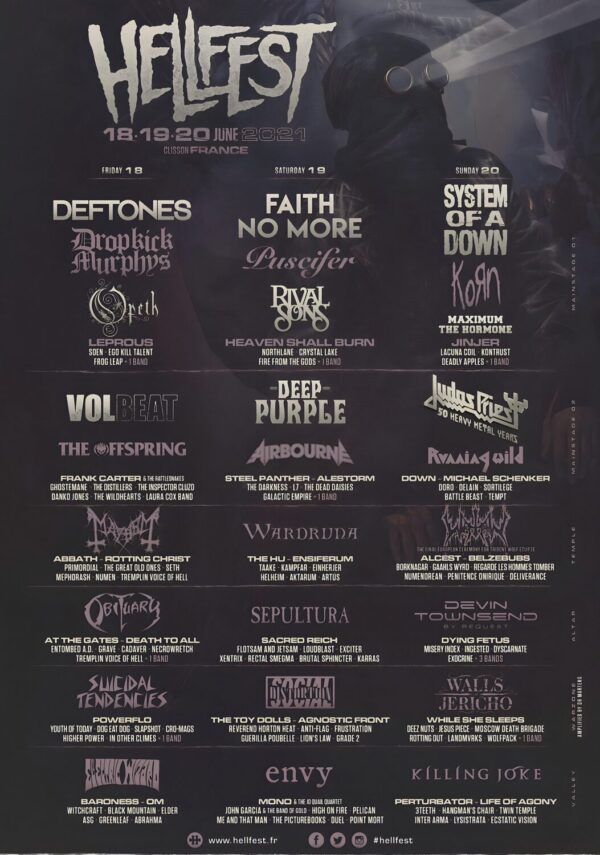 HELLFEST 2021 Deftones - Faith No More - System Of A Down Festival Line Up Poster Print