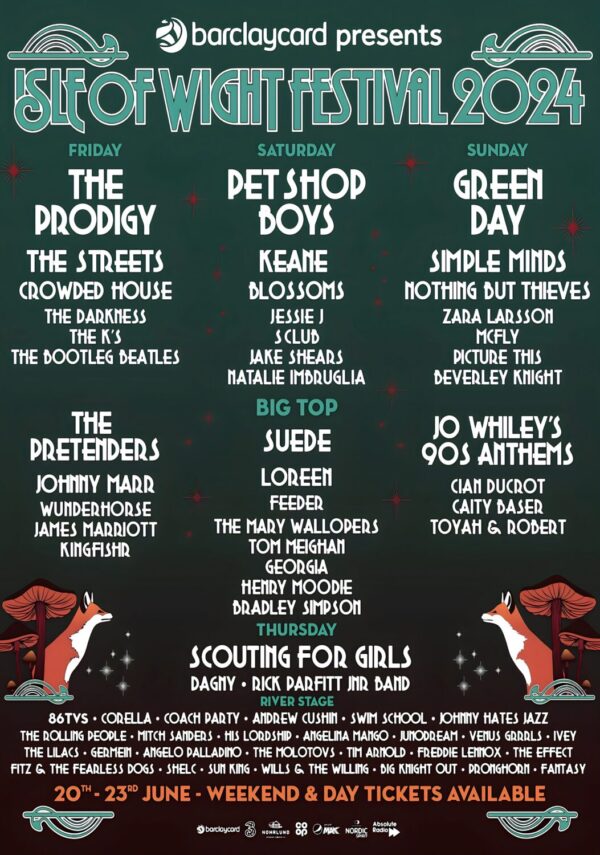 ISLE OF WIGHT FESTIVAL 2024  - The Prodigy - Pet Shop Boys - Green Day - Line Up Poster