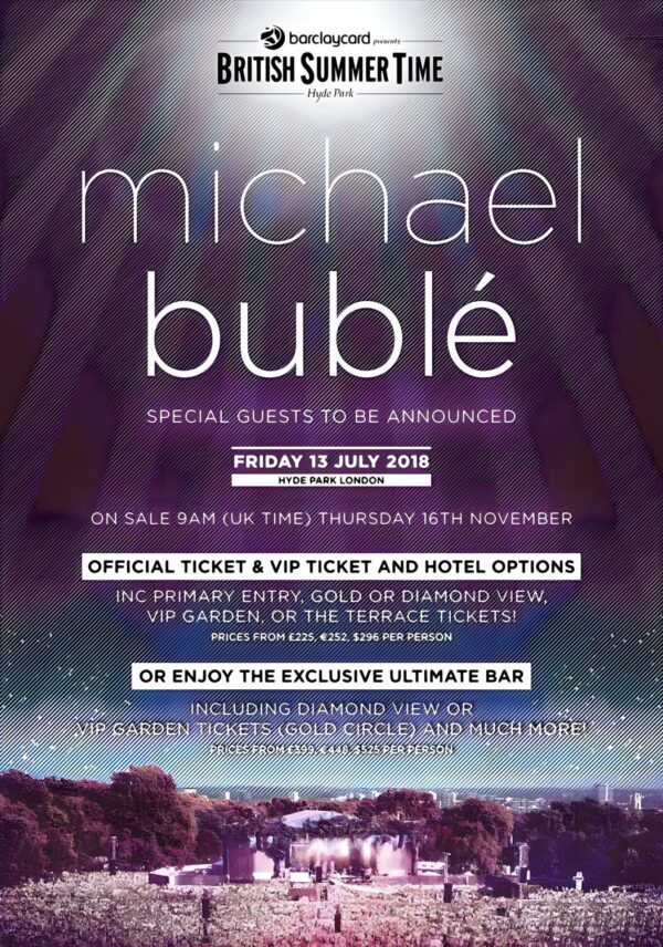 MICHAEL BUBLE Love 2018 Tour: LONDON BST (British Summer Time Hyde Park Poster Print