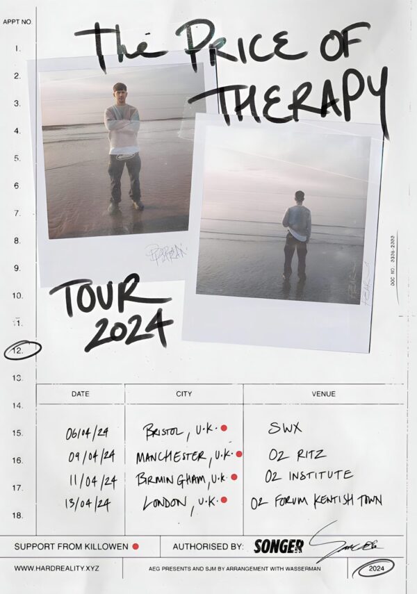 SONGER The Price Of Therapy 2024 UK Tour Poster
