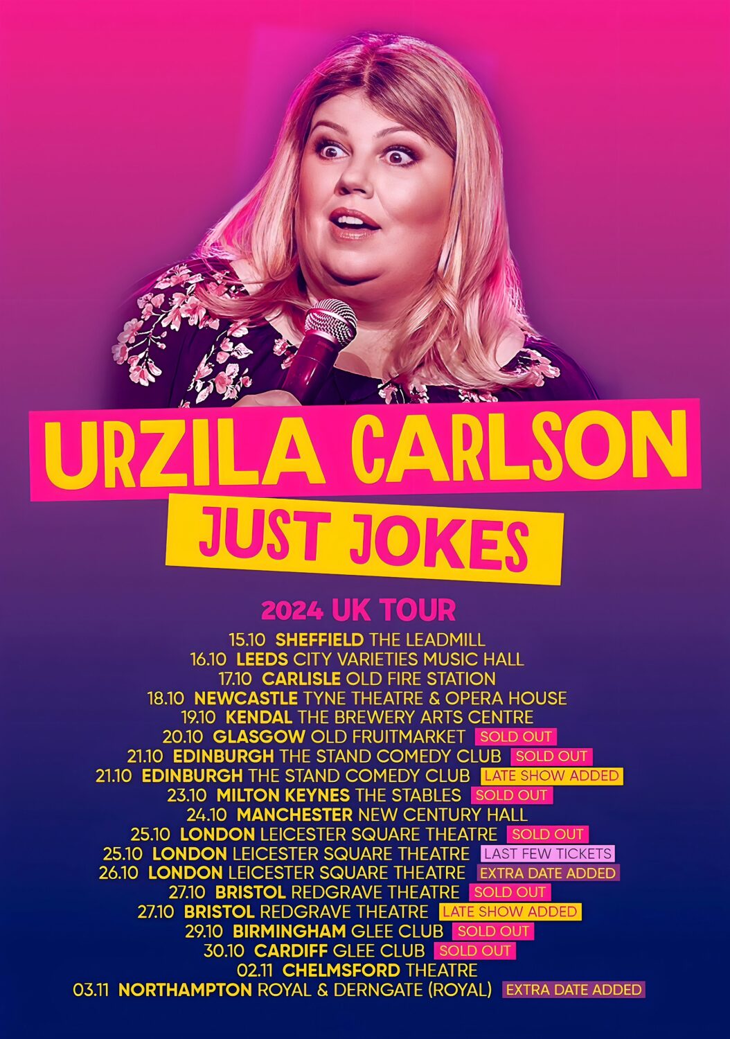 URZILA CARLSON Just Jokes 2024 UK Comedy Tour Poster